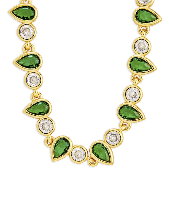 Emerald Pear & Round Cut Bezel CZ Tennis Necklace