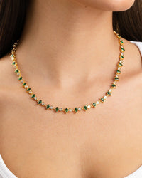 Emerald Pear & Round Cut Bezel CZ Tennis Necklace - Sterling Forever