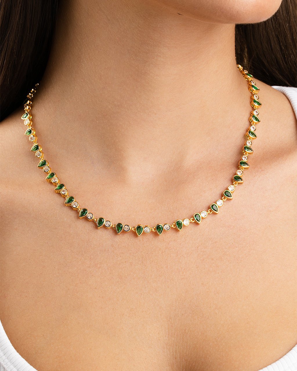 Emerald Pear & Round Cut Bezel CZ Tennis Necklace - Sterling Forever