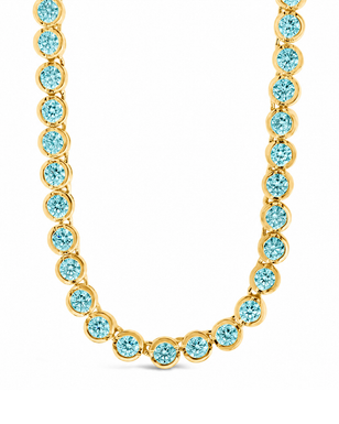 Helene Bezel Aquamarine CZ Tennis Necklace