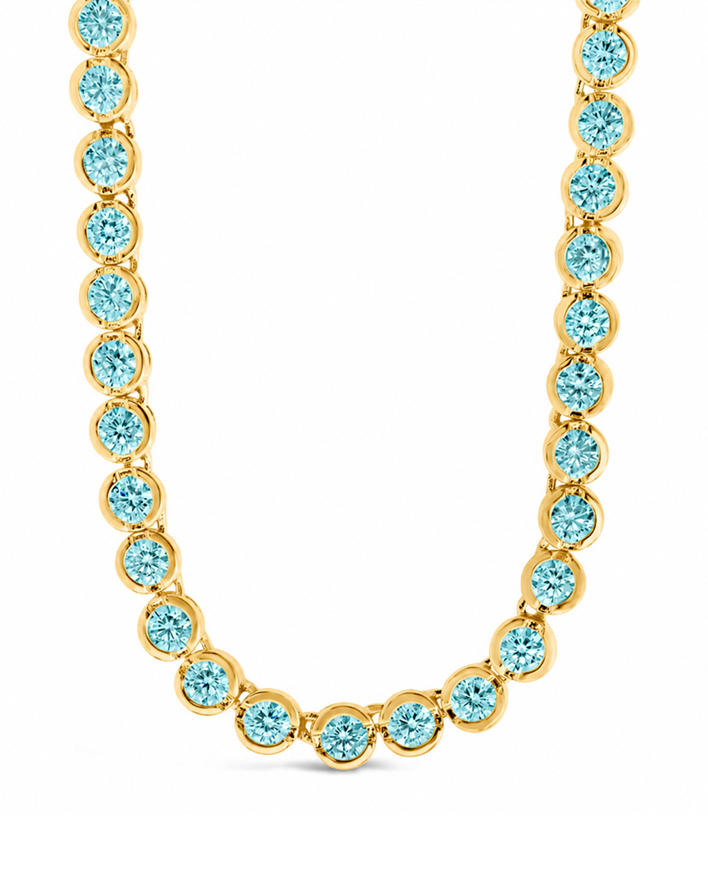 Helene Bezel Aquamarine CZ Tennis Necklace