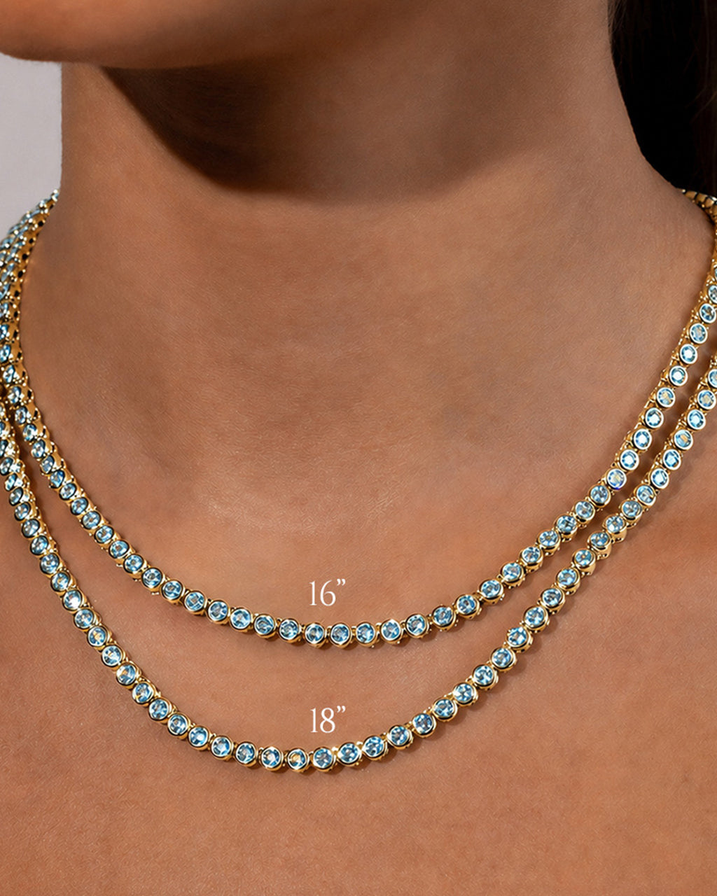Helene Bezel Aquamarine CZ Tennis Necklace
