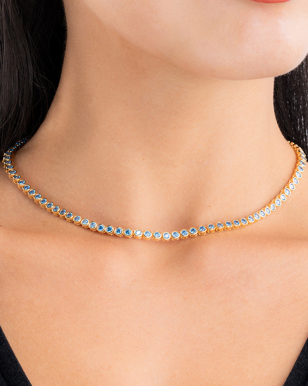 アクセサリー DIFFERENT NECKLACE 53cm Helene Bezel Aquamarine CZ Tennis Necklace – Sterling Forever