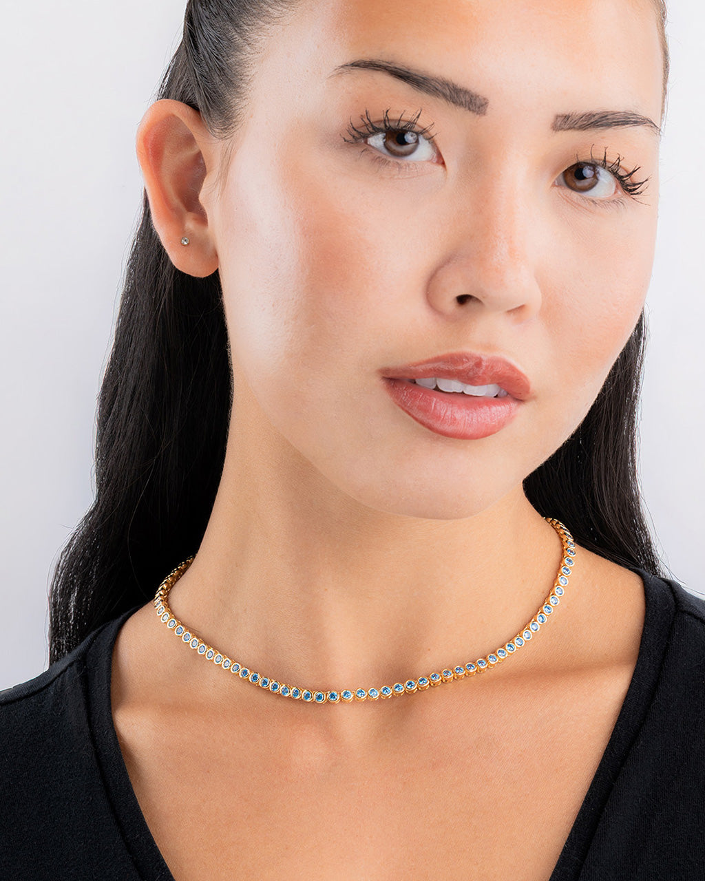 Helene Bezel Aquamarine CZ Tennis Necklace – Sterling Forever