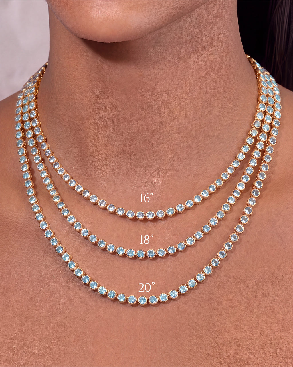 Helene Bezel Aquamarine CZ Tennis Necklace
