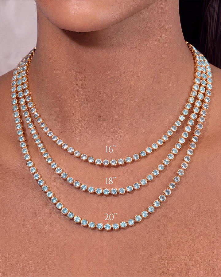 Helene Bezel Aquamarine CZ Tennis Necklace