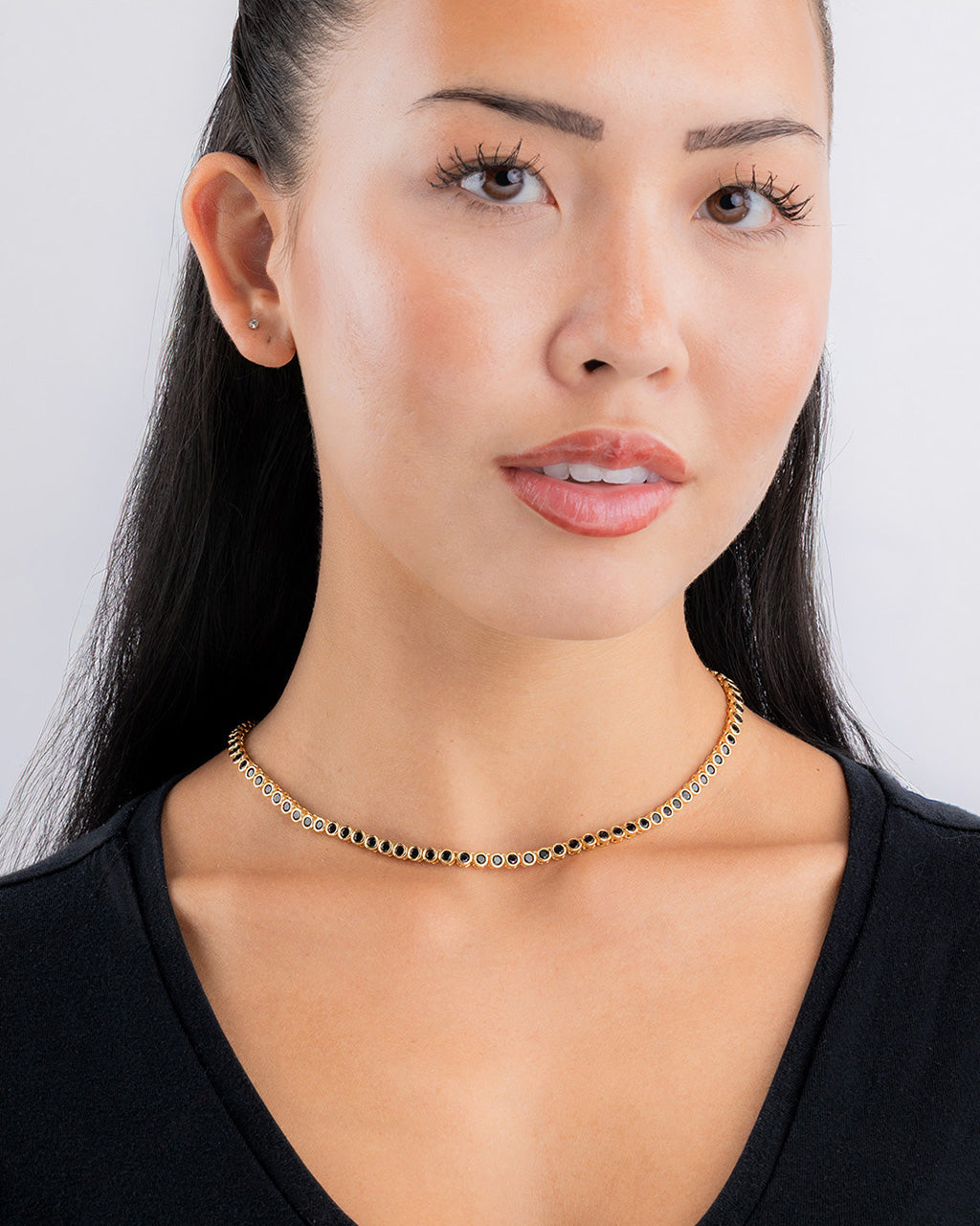 Helene Bezel Black CZ Tennis Necklace