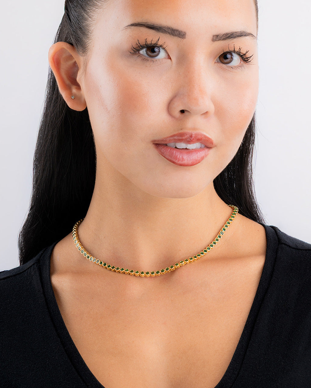 Helene Bezel Emerald CZ Tennis Necklace