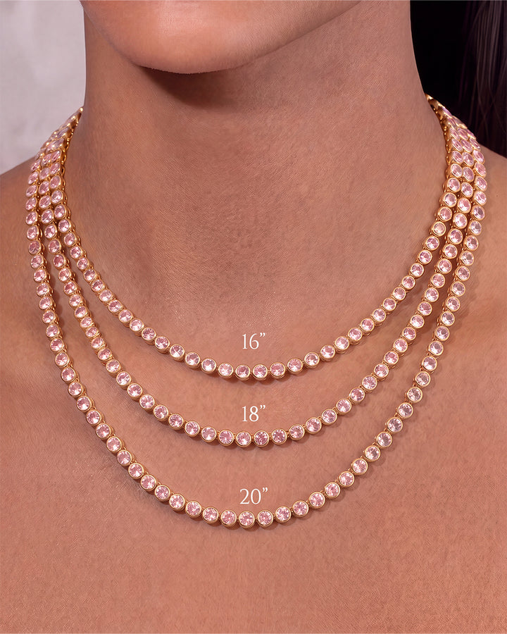 Helene Bezel Light Pink CZ Tennis Necklace