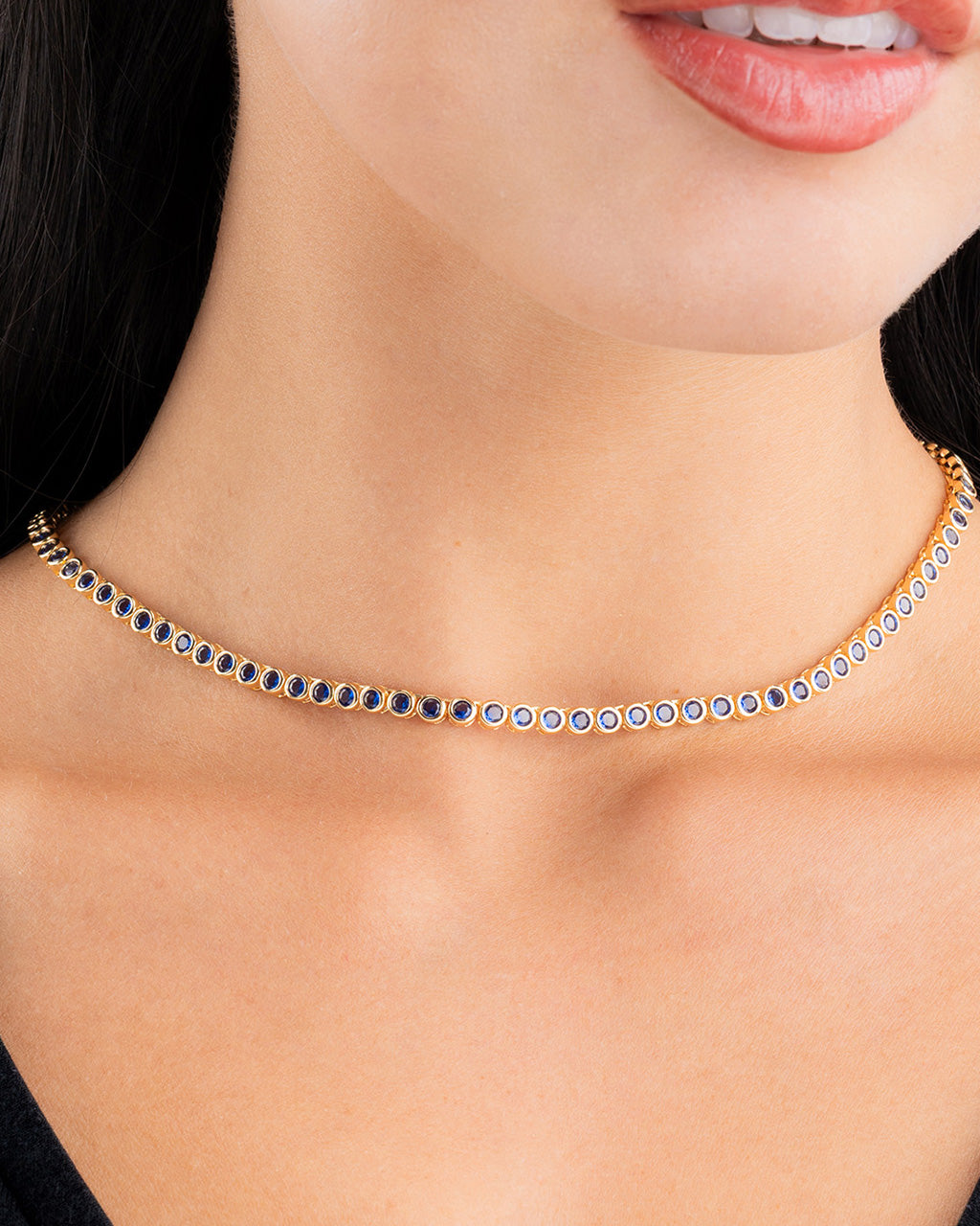 Helene Bezel Sapphire CZ Tennis Necklace