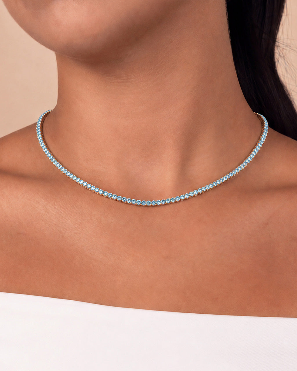 Cecil Aquamarine CZ Tennis Necklace