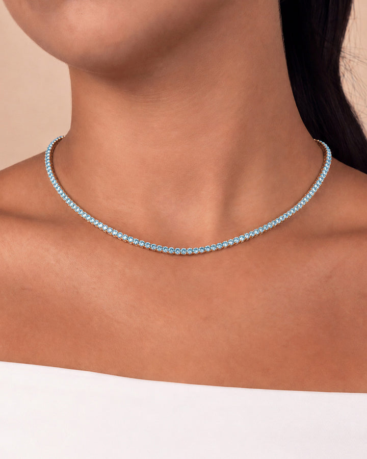 Cecil Aquamarine CZ Tennis Necklace