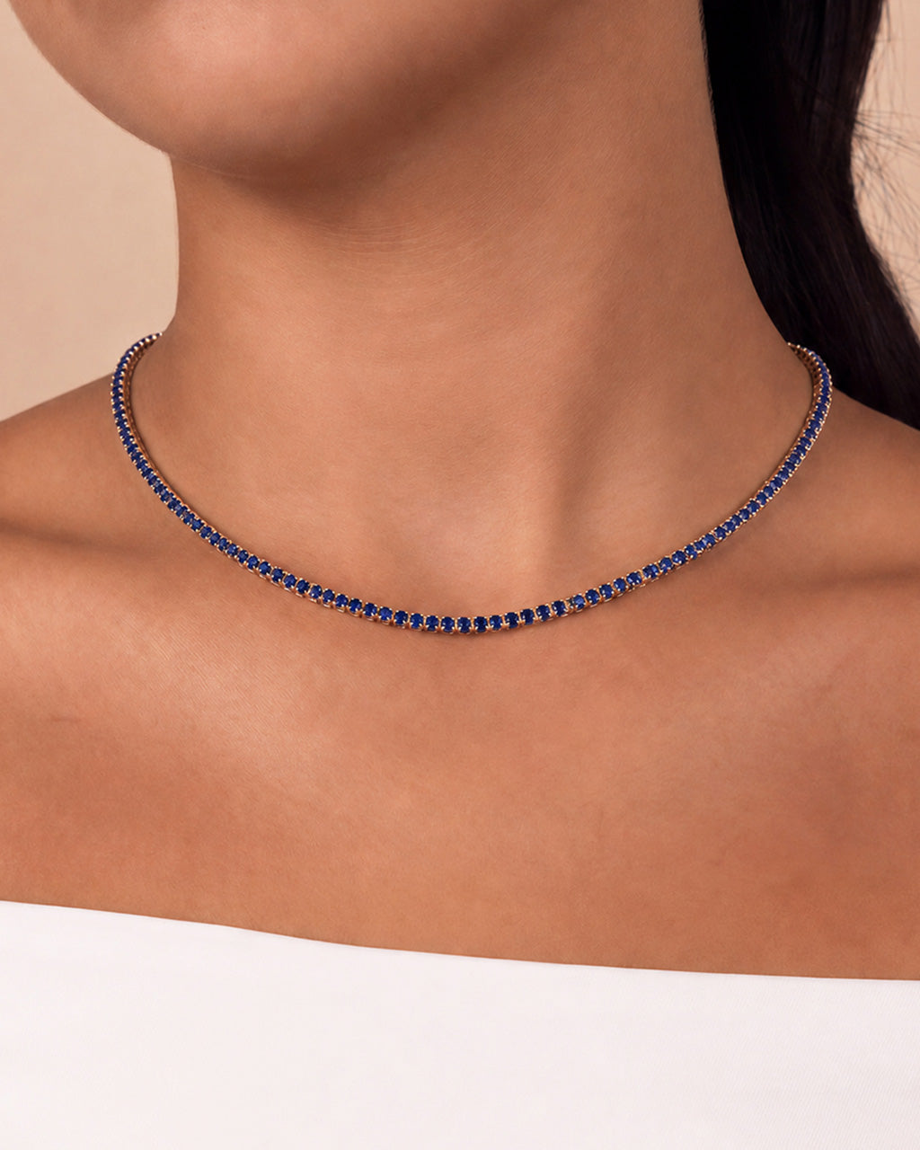 Cecil Sapphire CZ Tennis Necklace