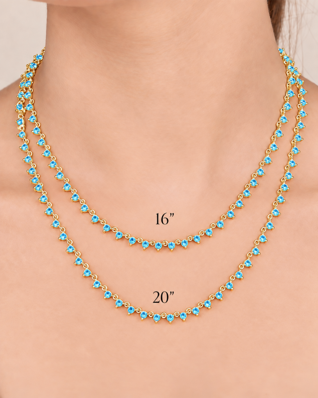 Brigid Staggered Aquamarine CZ Tennis Necklace