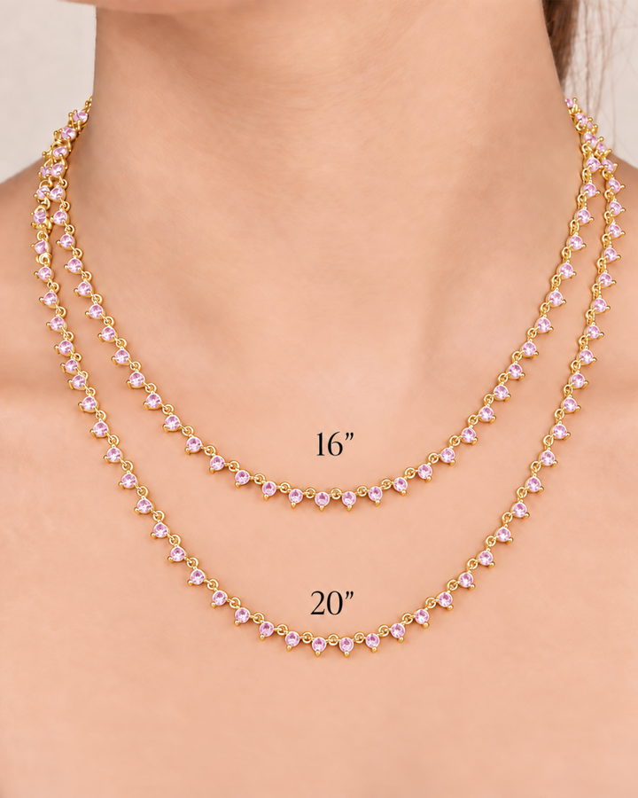 Brigid Staggered Light Pink CZ Tennis Necklace