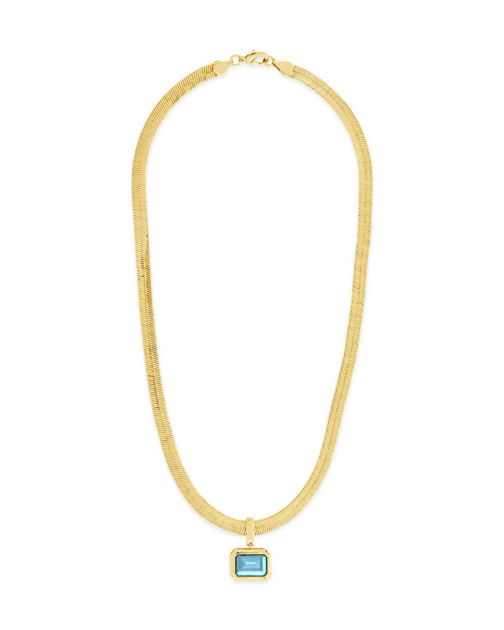 Calder Aquamarine CZ & Herringbone Pendant Necklace