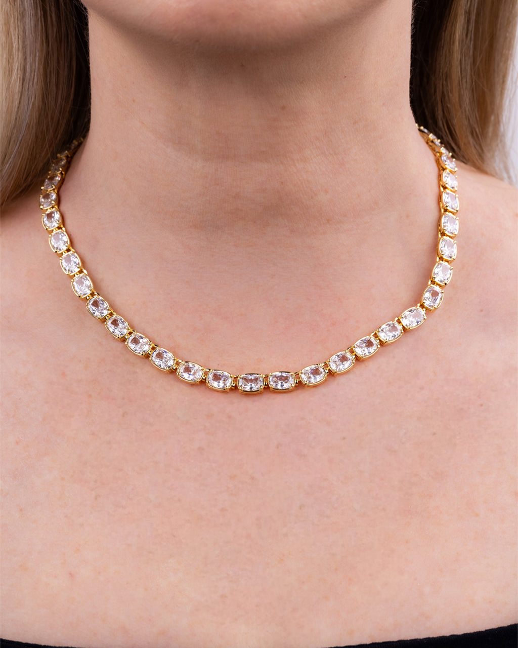 Elongated Cushion Tennis Necklace