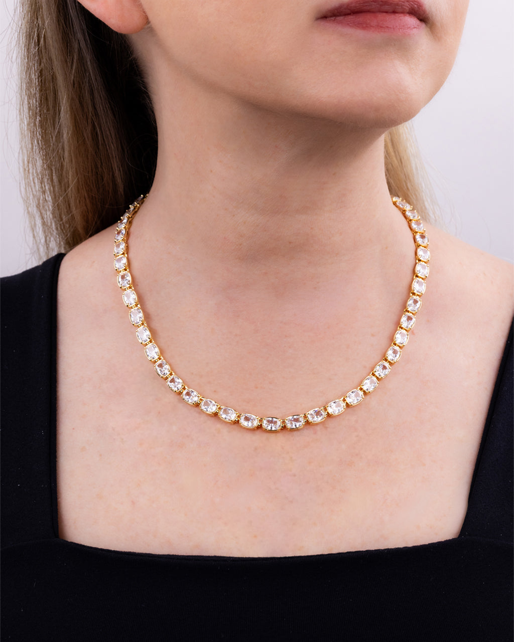 Elongated Cushion Tennis Necklace