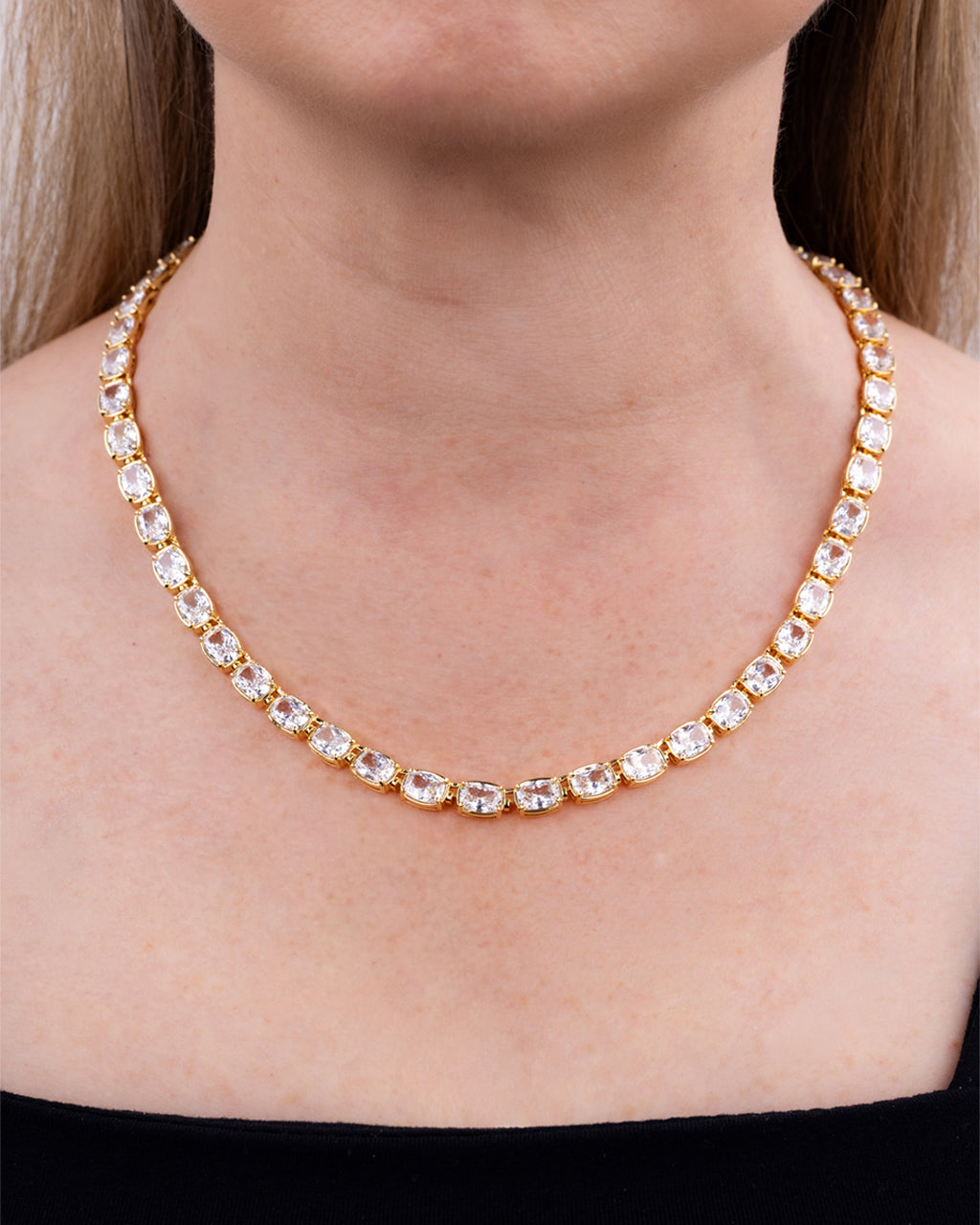 Elongated Cushion Tennis Necklace