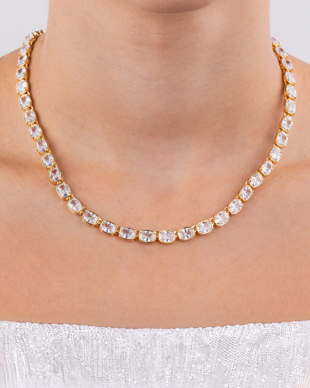 Elongated Cushion Tennis Necklace