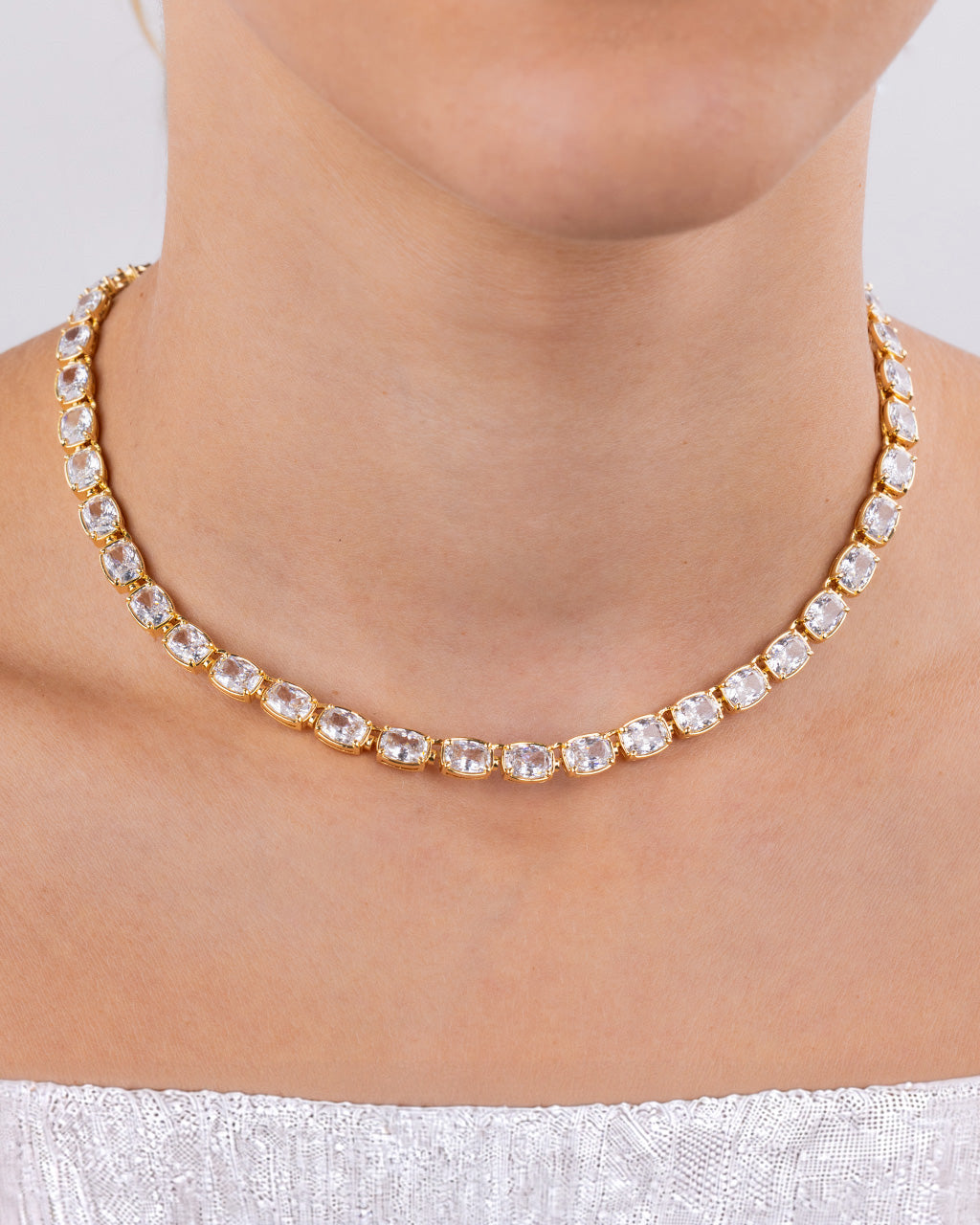 Elongated Cushion Tennis Necklace