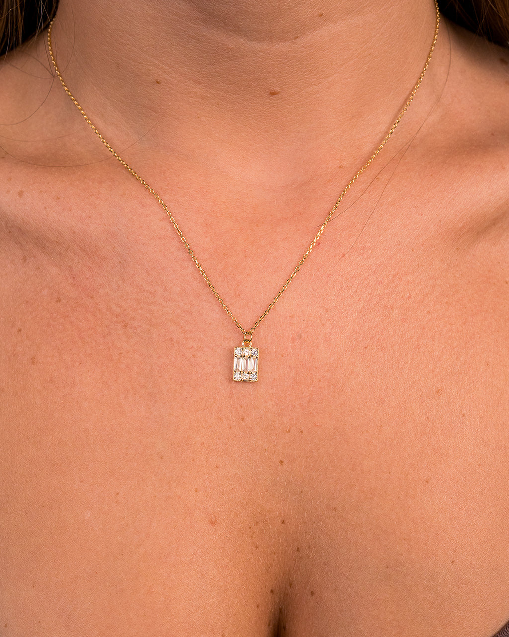 Sterling Silver Sawyer Rectangular CZ Pendant Necklace