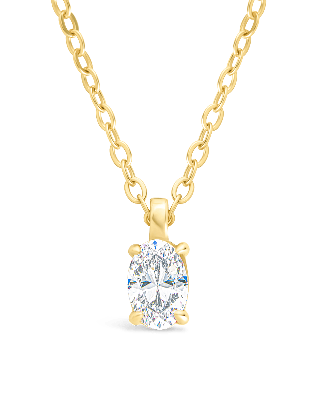 Sterling Silver Oval CZ Prong Set Pendant - Sterling Forever