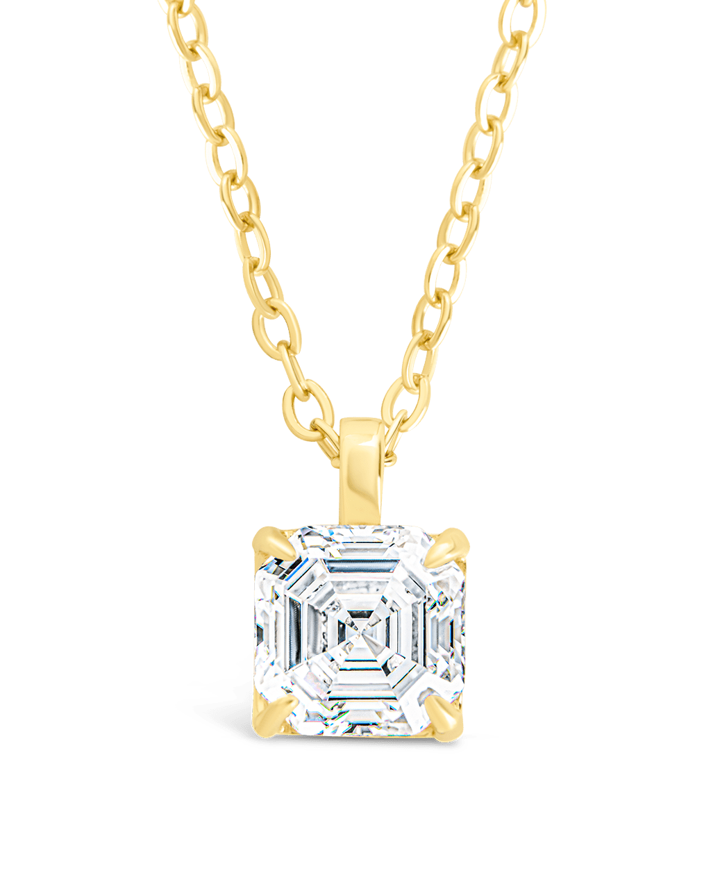 Sterling Silver Asscher Prong Set Pendant - Sterling Forever
