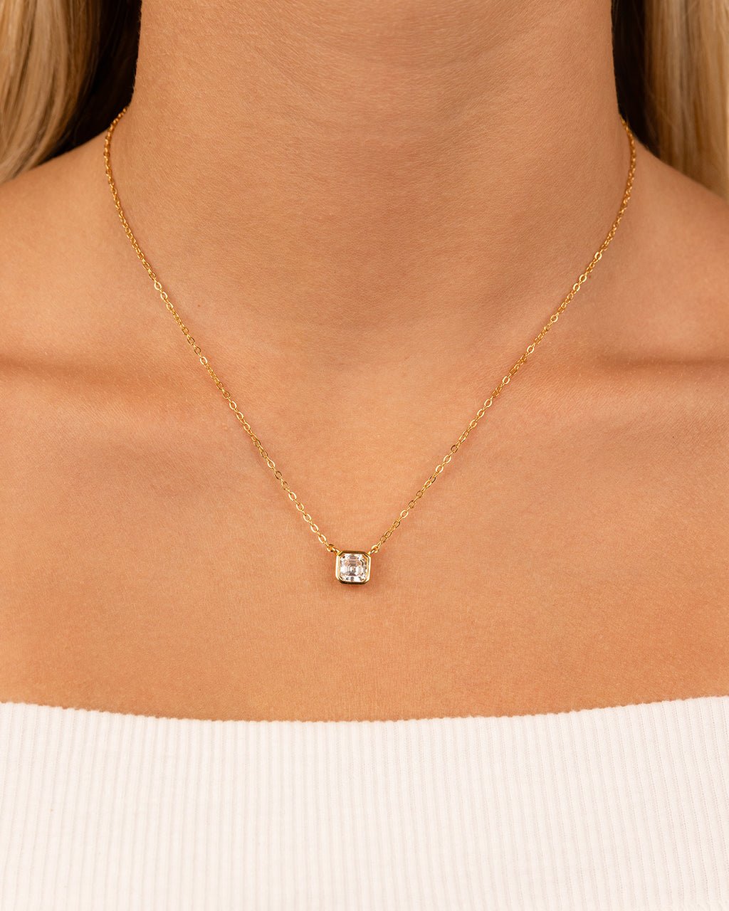 Sterling Silver Asscher Bezel Set Pendant - Sterling Forever