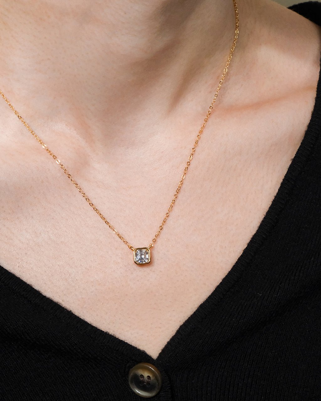 Sterling Silver Asscher Bezel Set Pendant - Sterling Forever