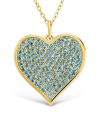 Sterling Silver Aquamarine CZ Statement Heart Pendant