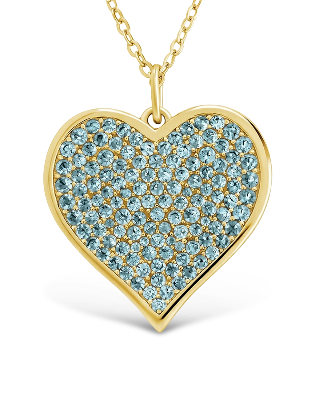 Sterling Silver Aquamarine CZ Statement Heart Pendant