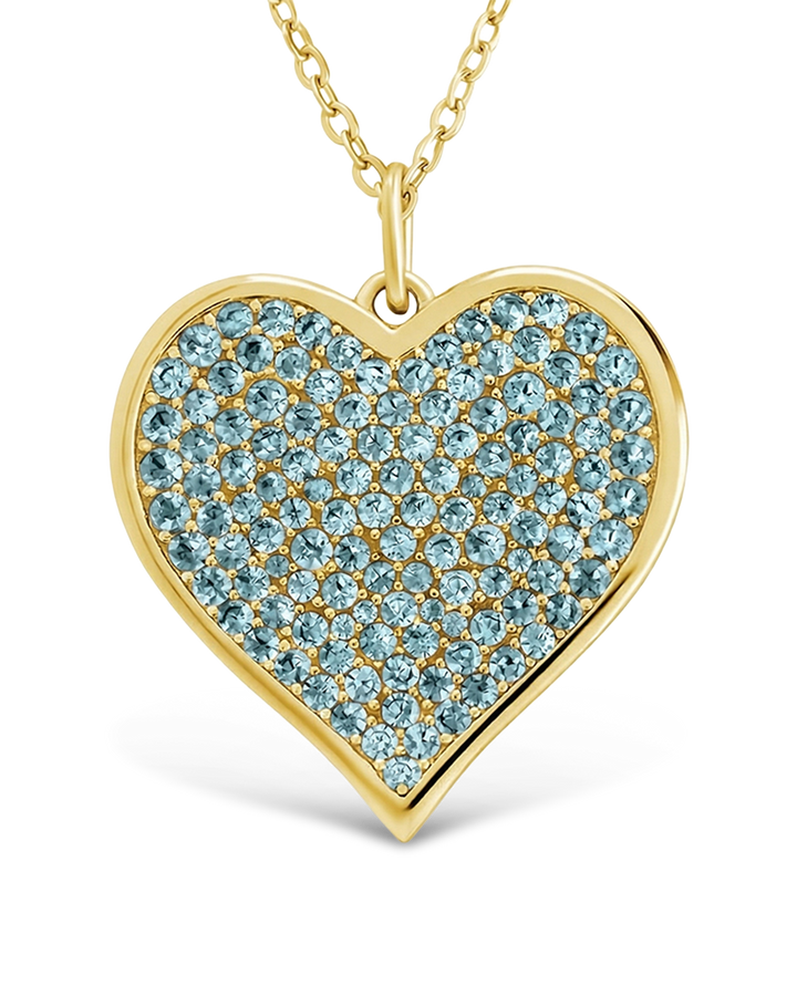 Sterling Silver Aquamarine CZ Statement Heart Pendant
