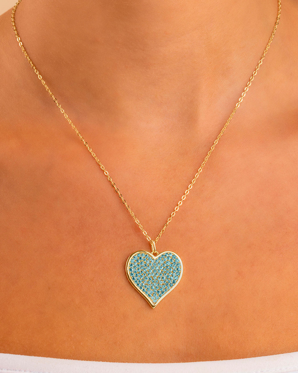 Sterling Silver Aquamarine CZ Statement Heart Pendant