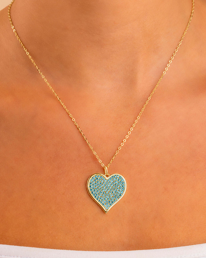Sterling Silver Aquamarine CZ Statement Heart Pendant