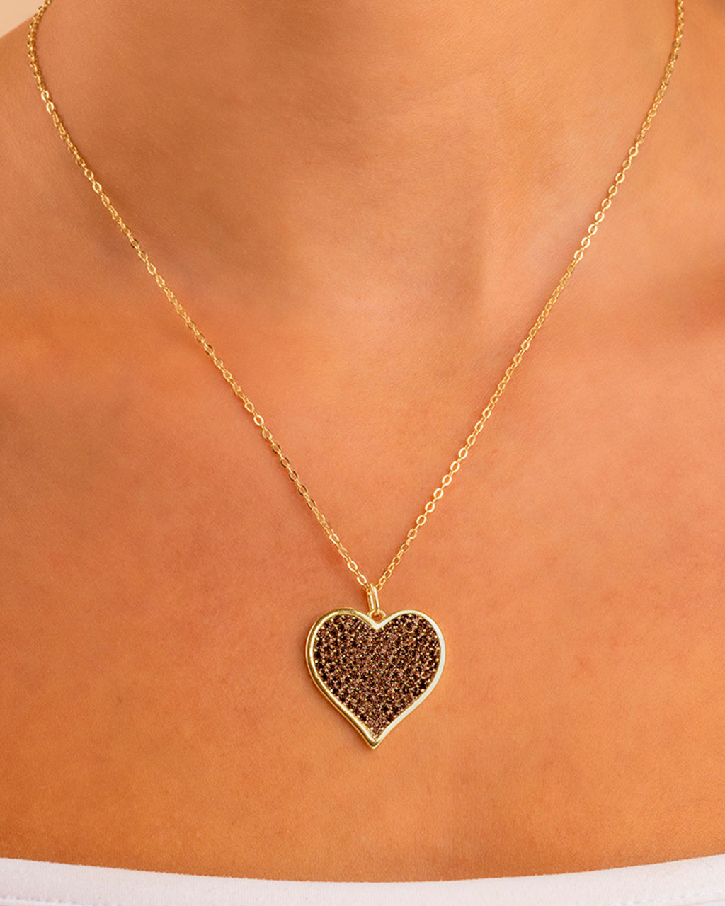 Sterling Silver Chocolate CZ Statement Heart Pendant
