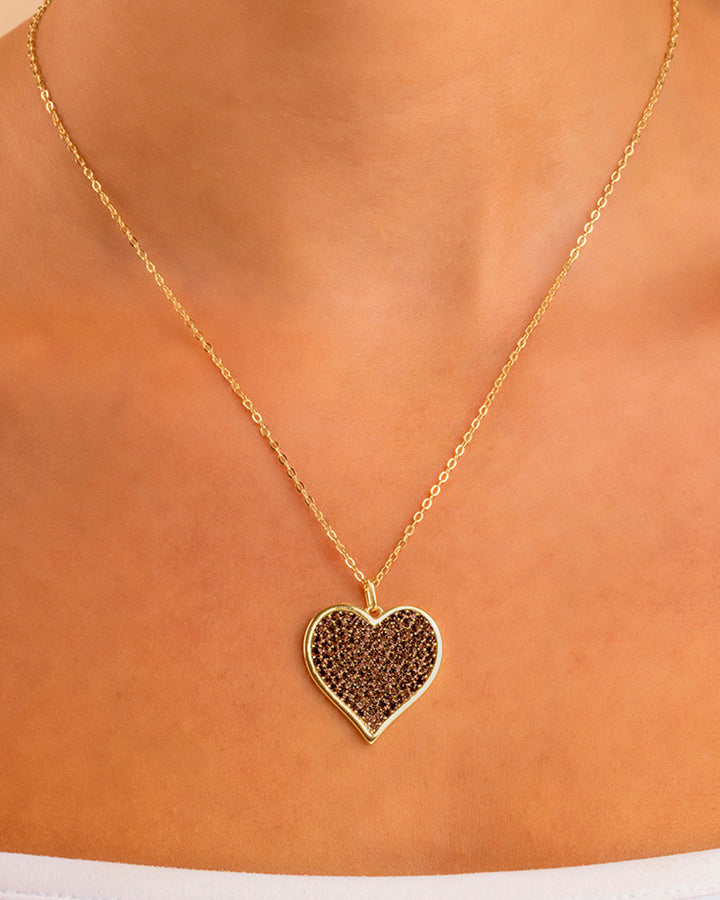 Sterling Silver Chocolate CZ Statement Heart Pendant