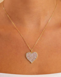 Sterling Silver Light Pink CZ Statement Heart Pendant