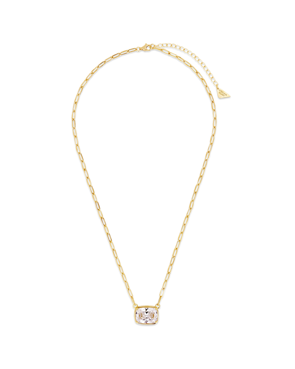 Sterling Silver Elongated Cushion Paperclip Chain Necklace