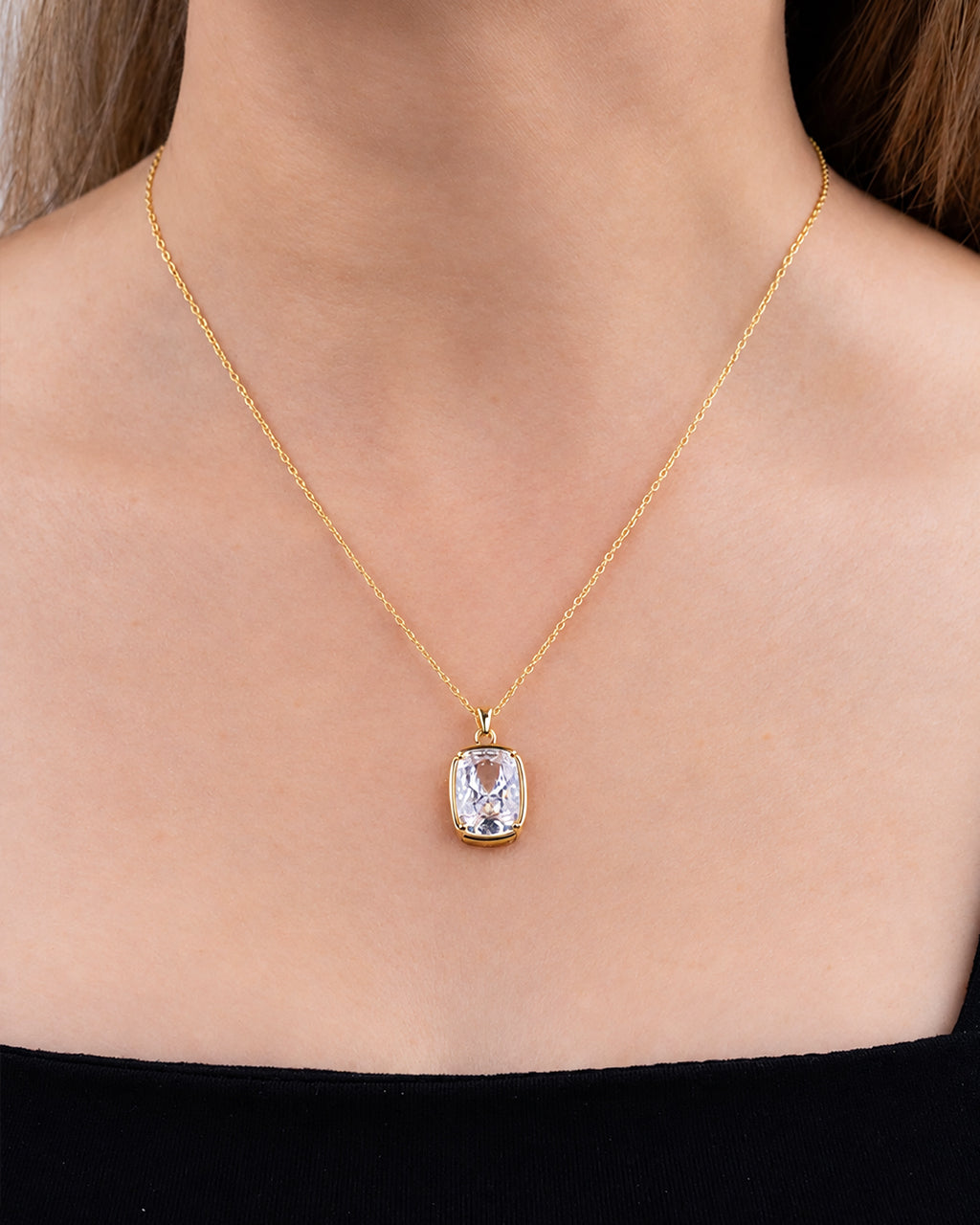 Sterling Silver Elongated Cushion Necklace