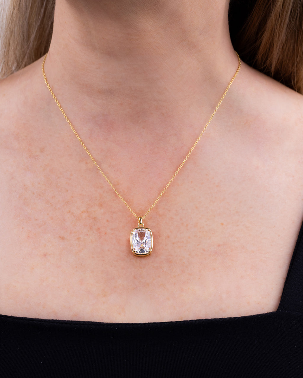 Sterling Silver Elongated Cushion Necklace