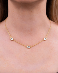 Sterling Silver Elongated Cushion Stationed Chain Necklace