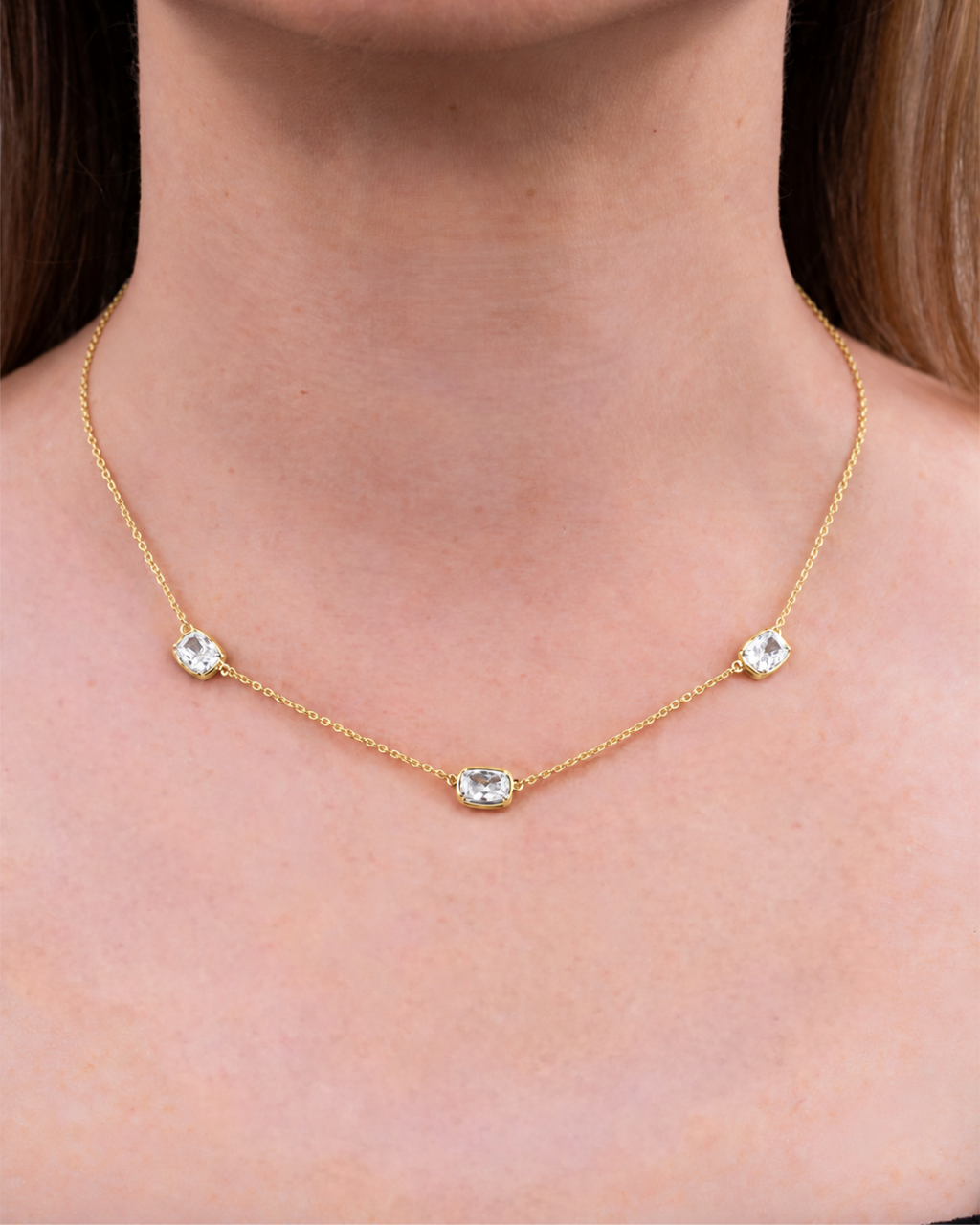 Sterling Silver Elongated Cushion Stationed Chain Necklace