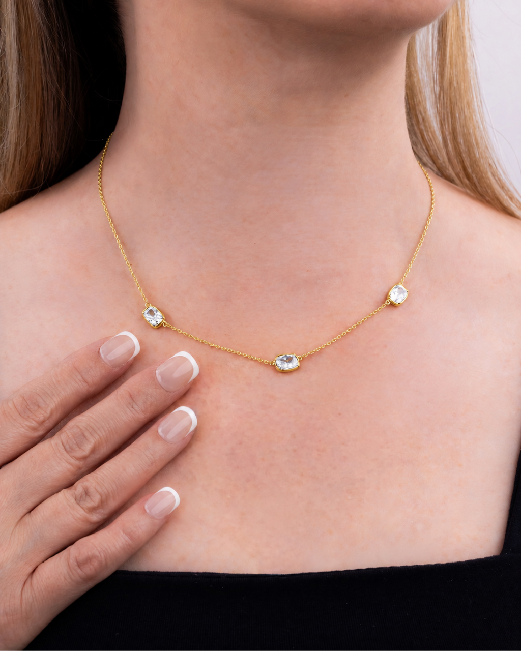 Sterling Silver Elongated Cushion Stationed Chain Necklace