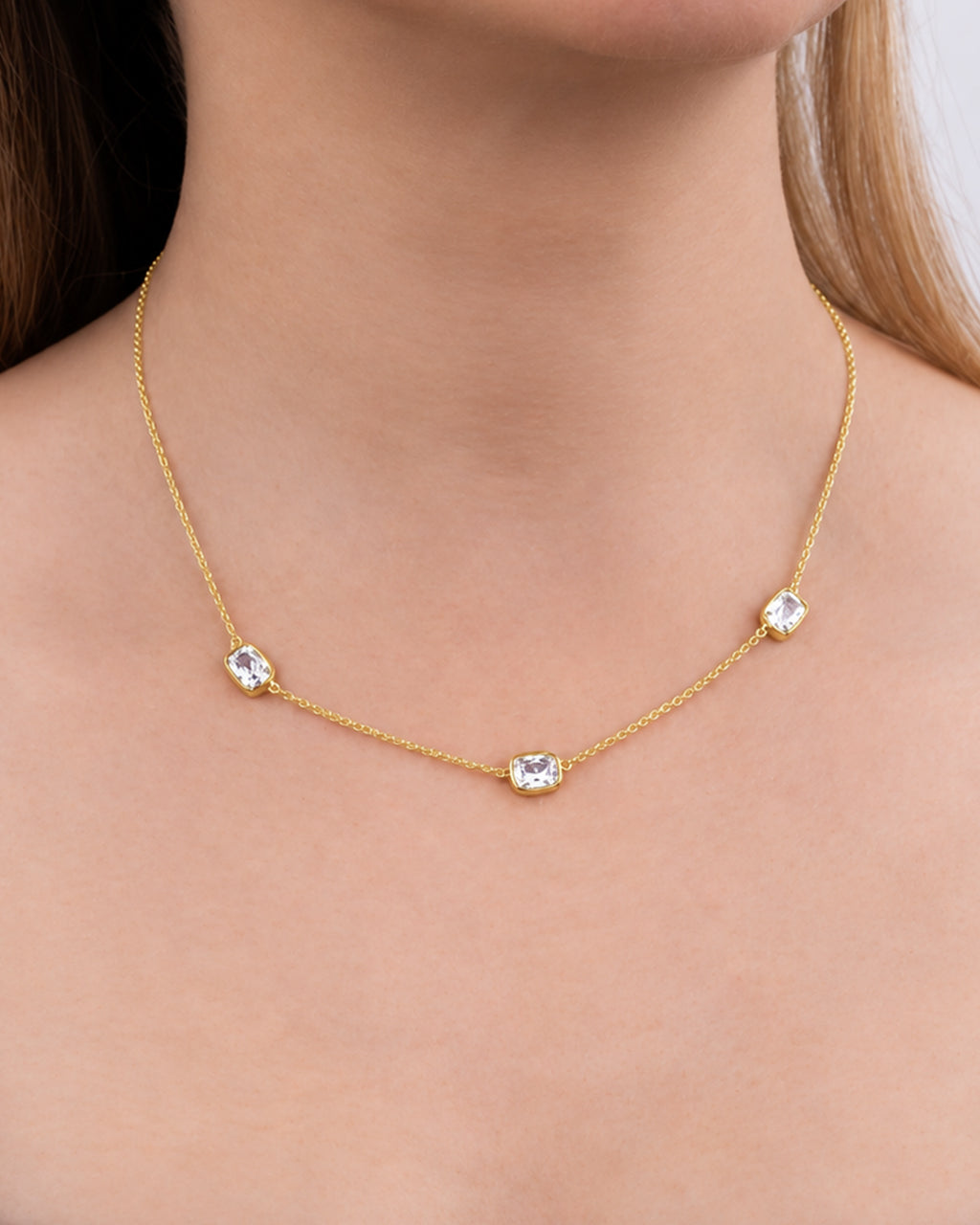 Sterling Silver Elongated Cushion Stationed Chain Necklace