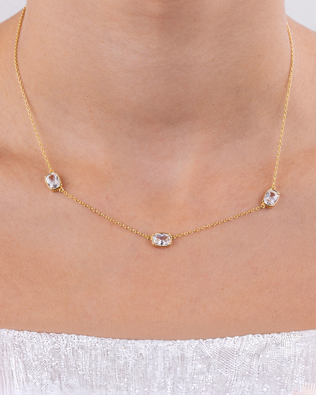 Sterling Silver Elongated Cushion Stationed Chain Necklace