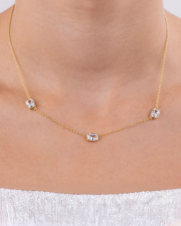 Sterling Silver Elongated Cushion Stationed Chain Necklace