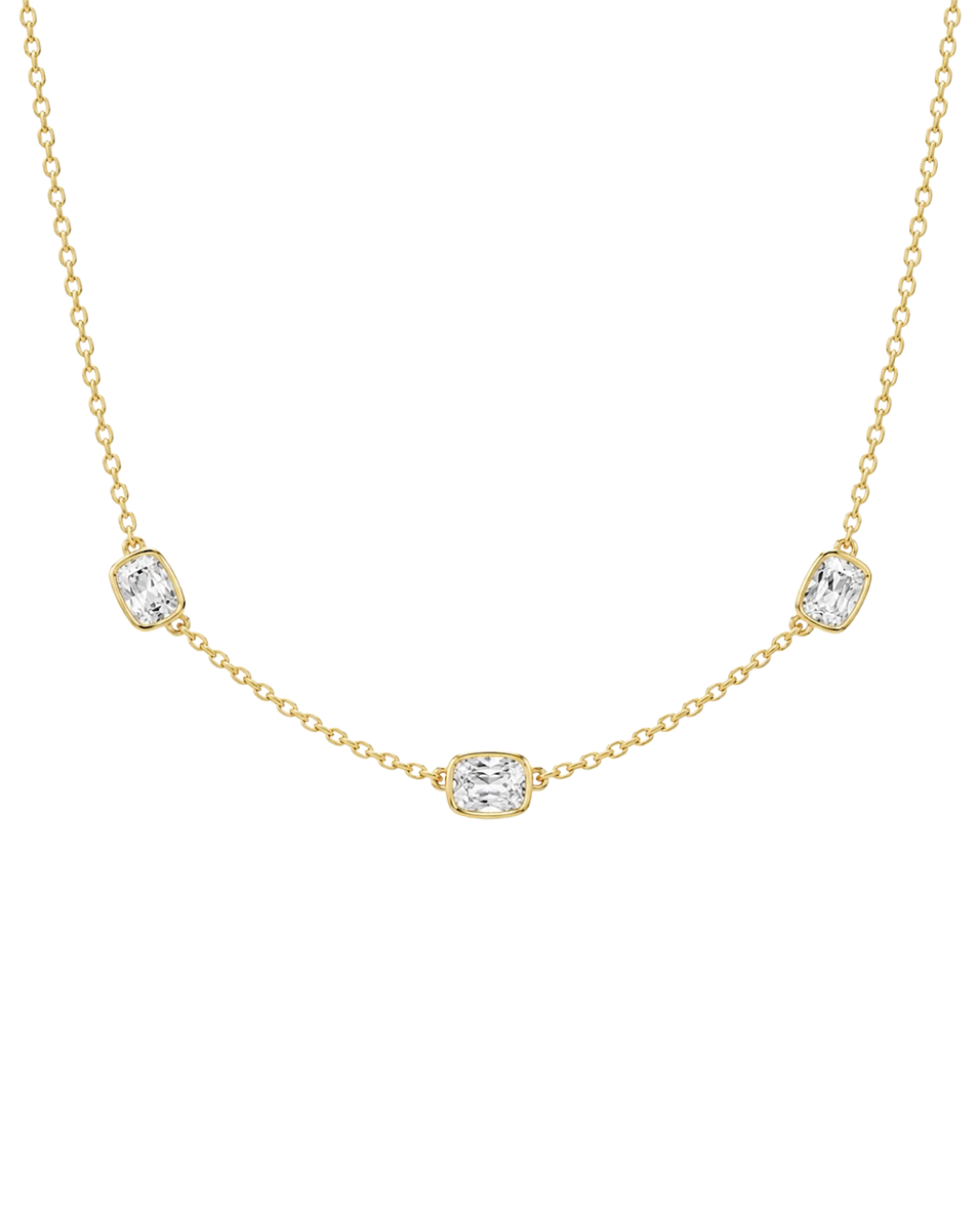 Sterling Silver Elongated Cushion Stationed Chain Necklace