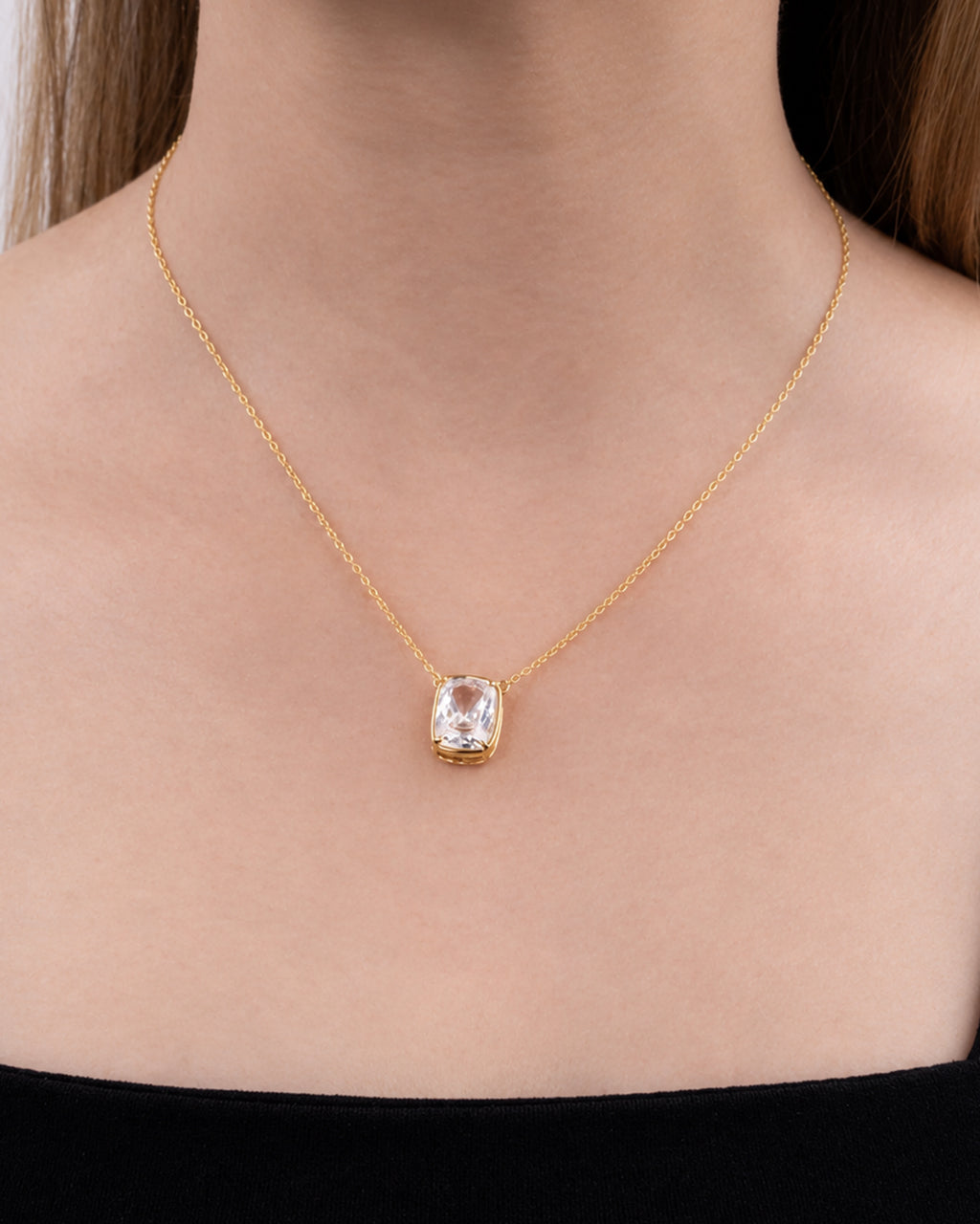 Sterling Silver Elongated Cushion Drop Necklace