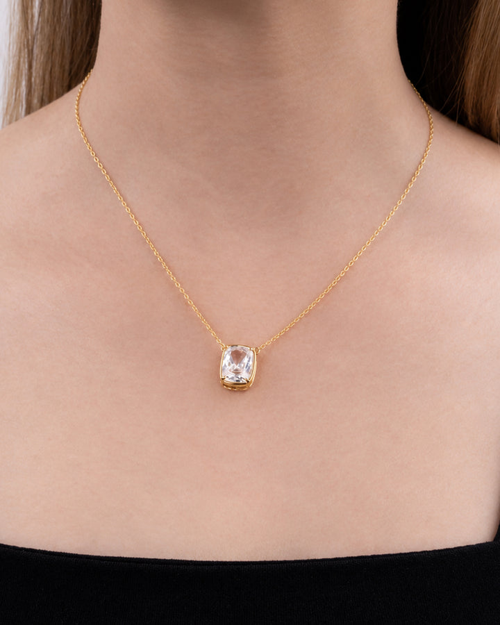Sterling Silver Elongated Cushion Drop Necklace